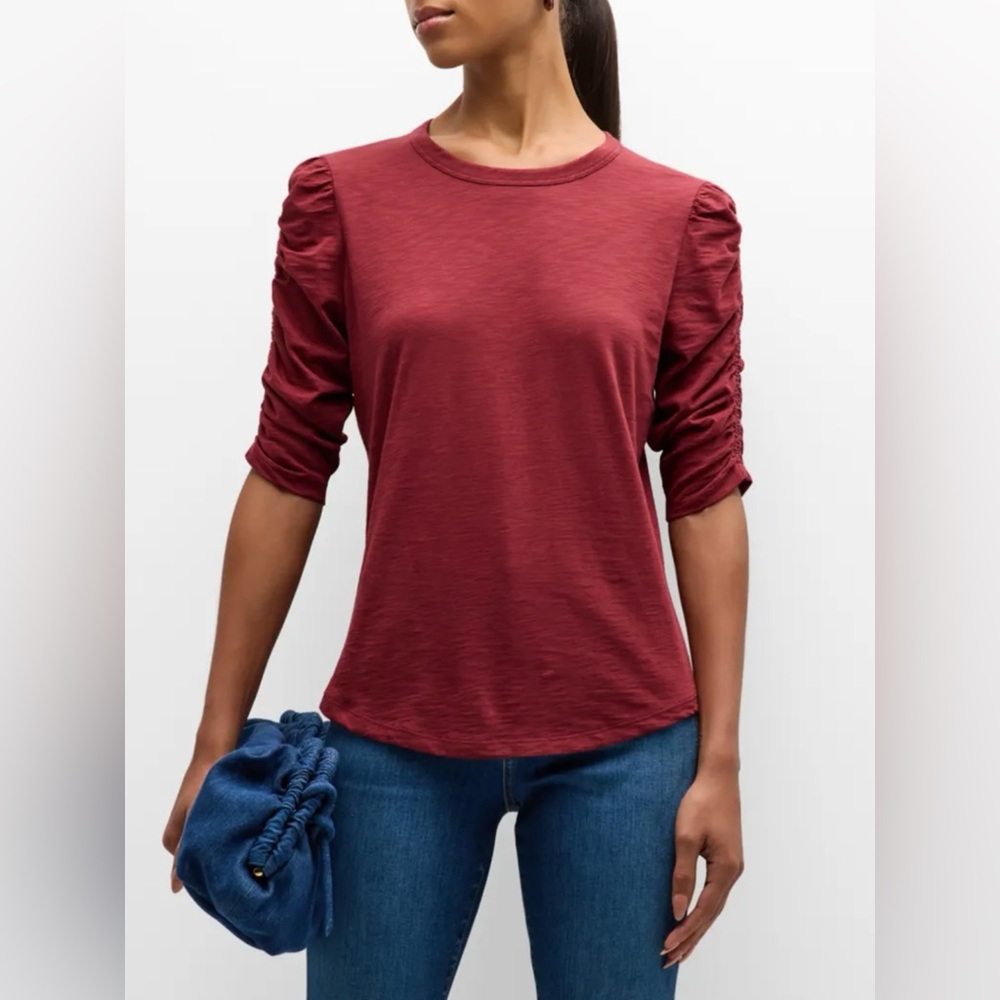 Veronica Beard Waldorf Ruched-Sleeve Tee